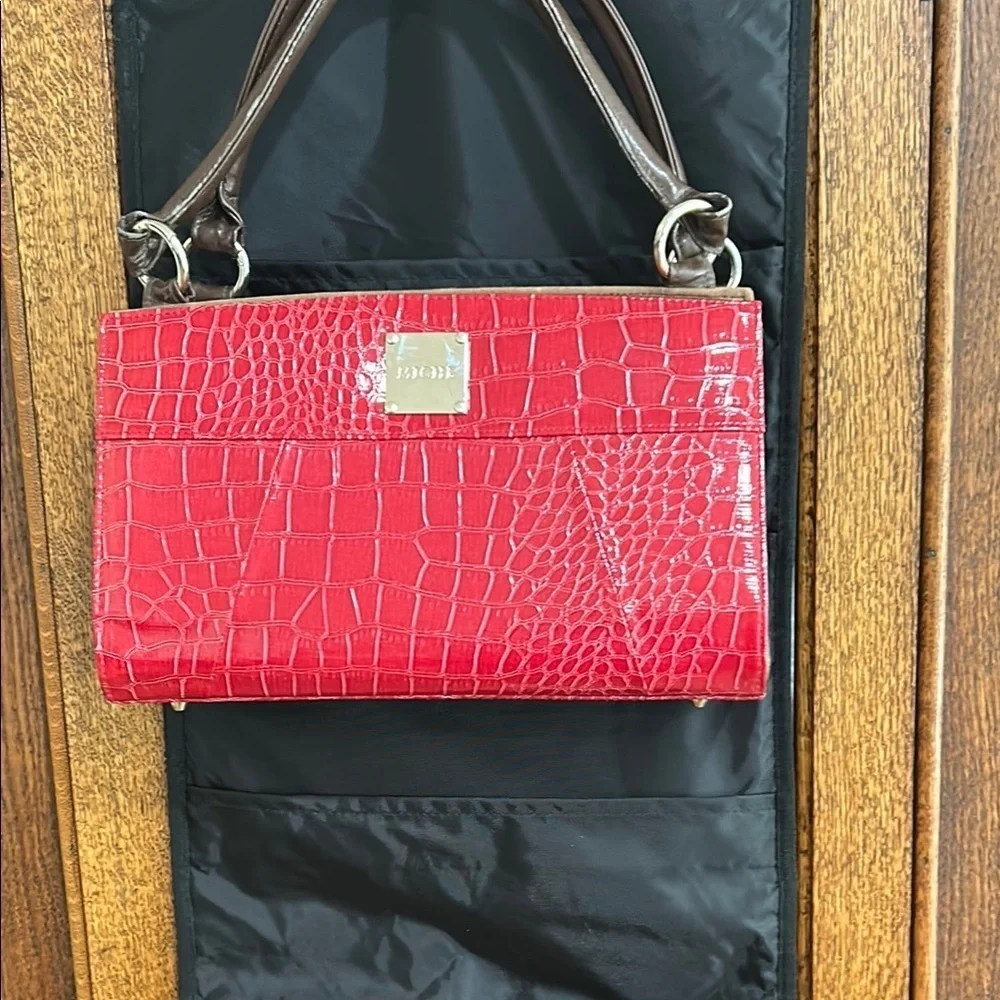 Miche Sleeve Closet Organizer with Pink and Red Sleeve and Brown cloth base bag